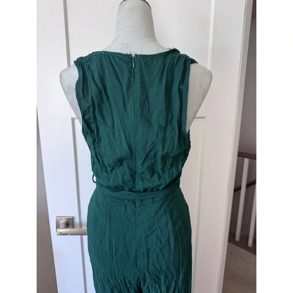 Juniper Blu Womens Forest Green Lace Trim Surplice V-Neck Wide Leg Jumpsuit - Picture 4 of 5